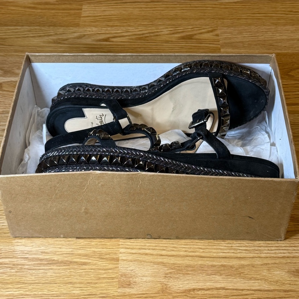 Christian Louboutin Cataclou Black Suede Studded Sandal Size 40 - Picture 3 of 9